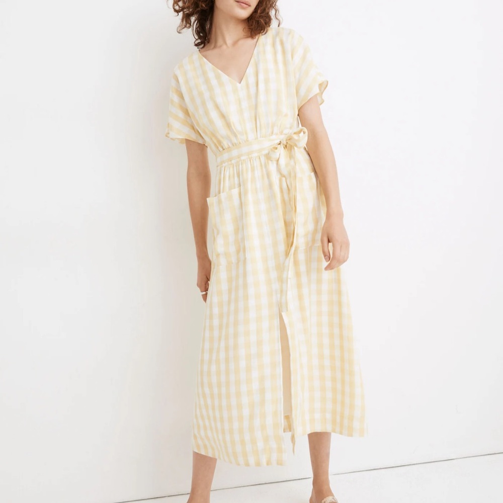 Madewell Yellow Gingham Midi Dress